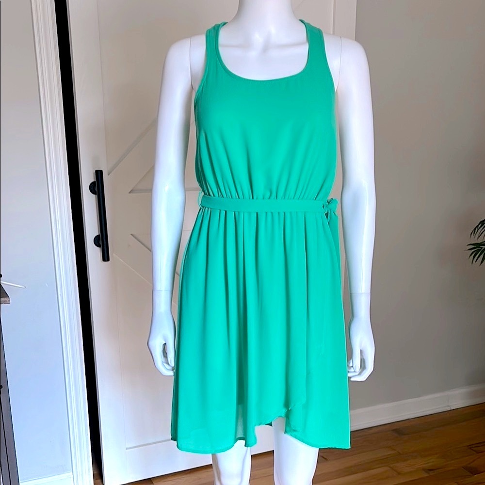 Modcloth Silk Cut Out Back Side Tie Sleeveless Side Tie Wrap A-Line Mini Dress - Picture 2 of 14